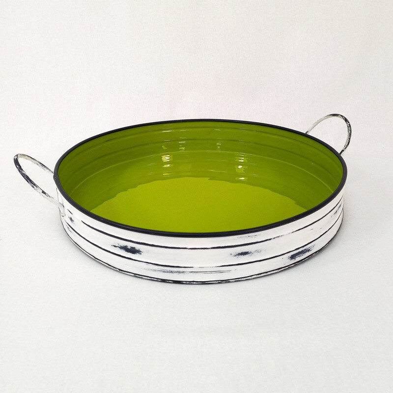 Rnd Tray White/Lime Enamel