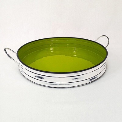 Rnd Tray White/Lime Enamel