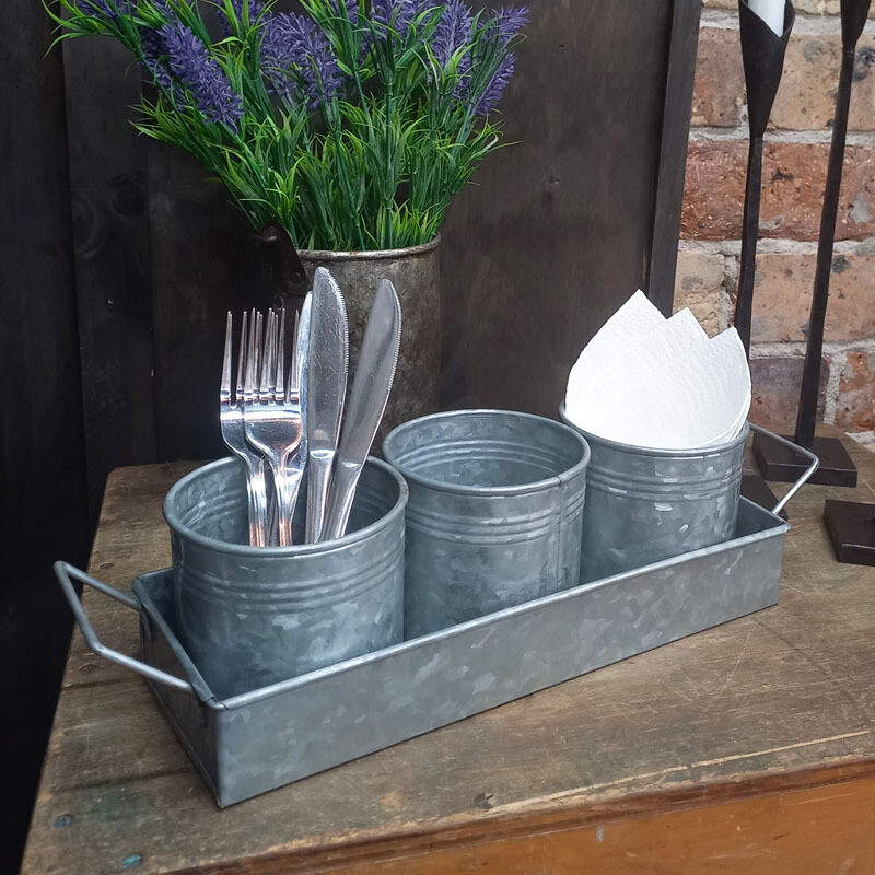 Set/3 Pots with Rec Tray Galv.