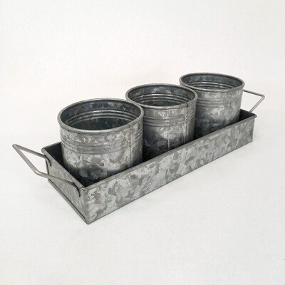 Set/3 Pots with Rec Tray Galv.