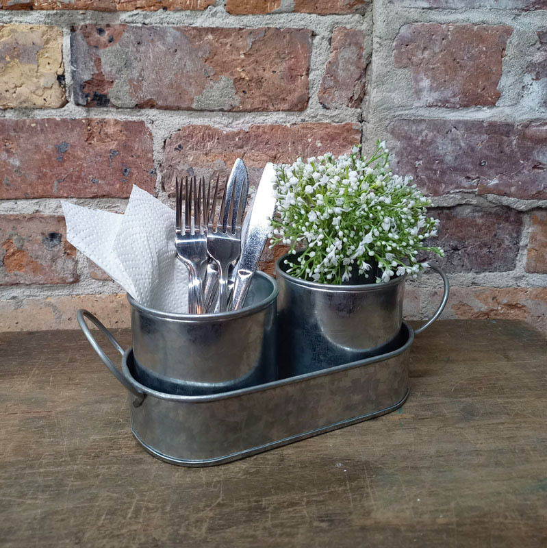 Set/2 Pots with Oval Tray Galv.