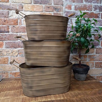 Oval Planter Wooden Handles Lg