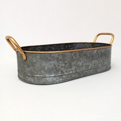 Oval Galv. Tray - Bronze Handles