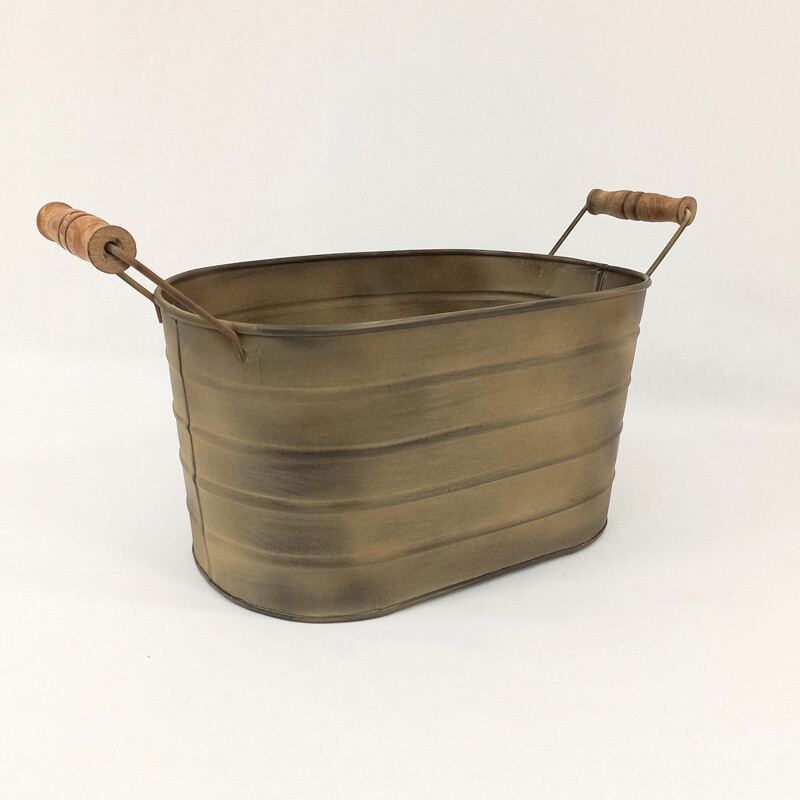 Oval Planter Wooden Handles Med