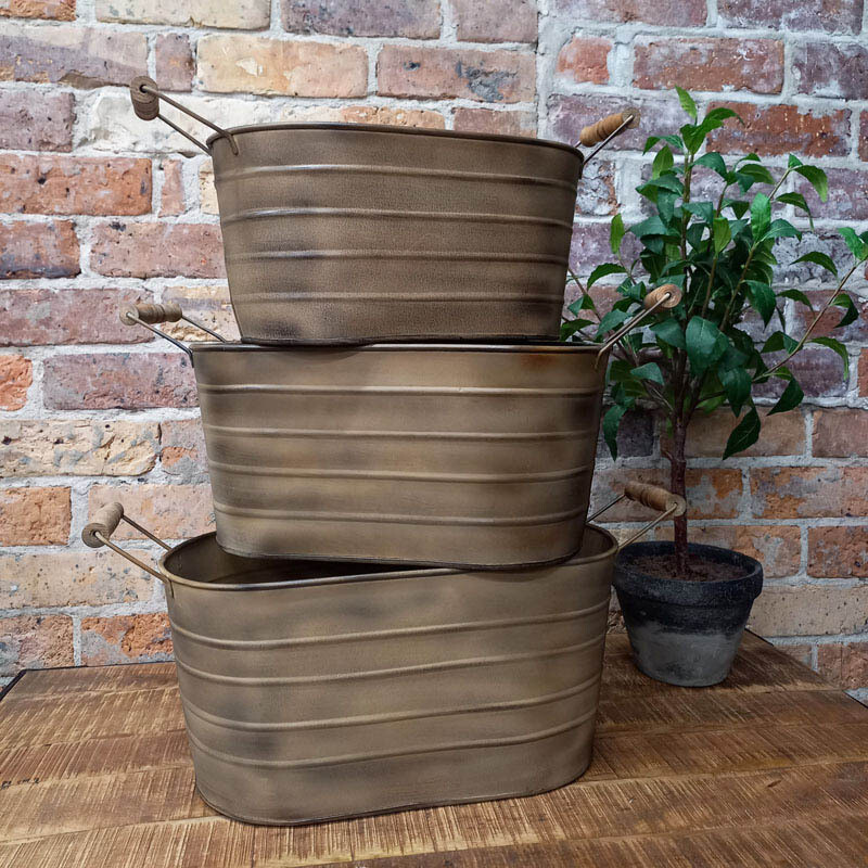 Oval Planter Wooden Handles Med