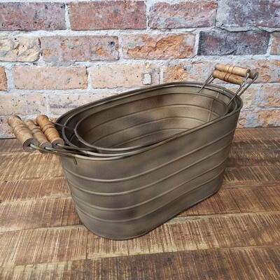 Oval Planter Wooden Handles Sm