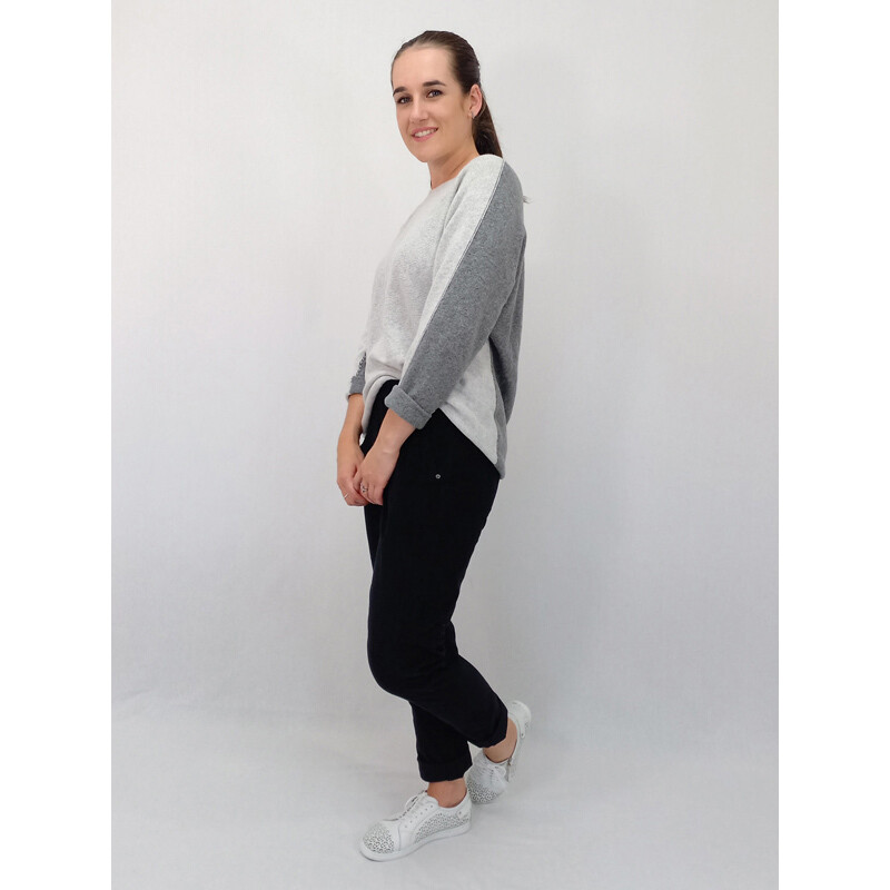 Two-tone Cashmere Knit, Colour: Grey/D. Grey, Size: S/M