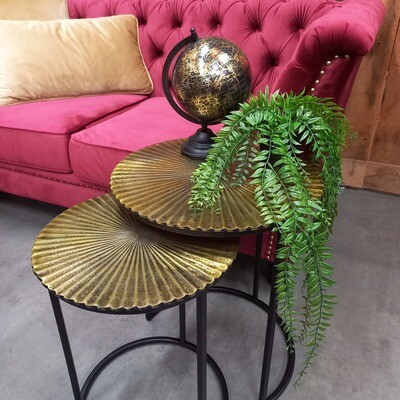 Coffee Table Embossed Lines - Set/2 Antique Gold