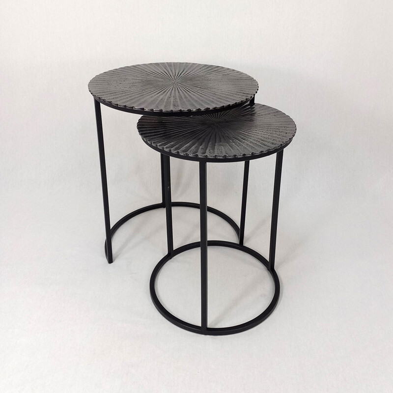 Coffee Table Embossed Lines - Set/2 Antique Nickel