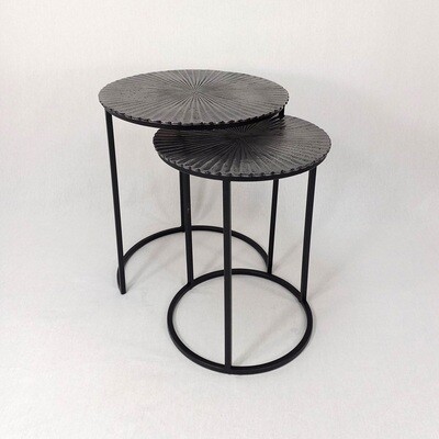 Coffee Table Embossed Lines - Set/2 Antique Nickel