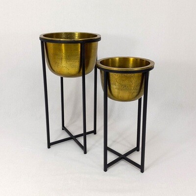 Flower Pot Antique Gold Lg