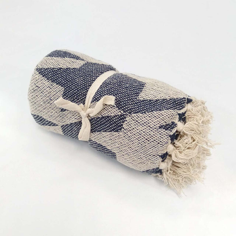 Houndstooth Cotton Throw - Blue