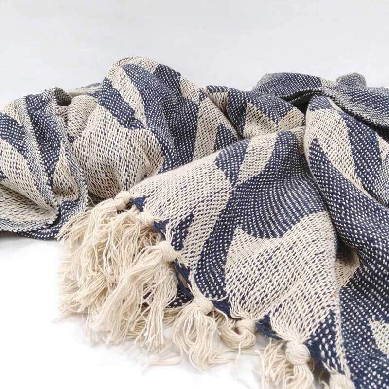 Houndstooth Cotton Throw - Blue