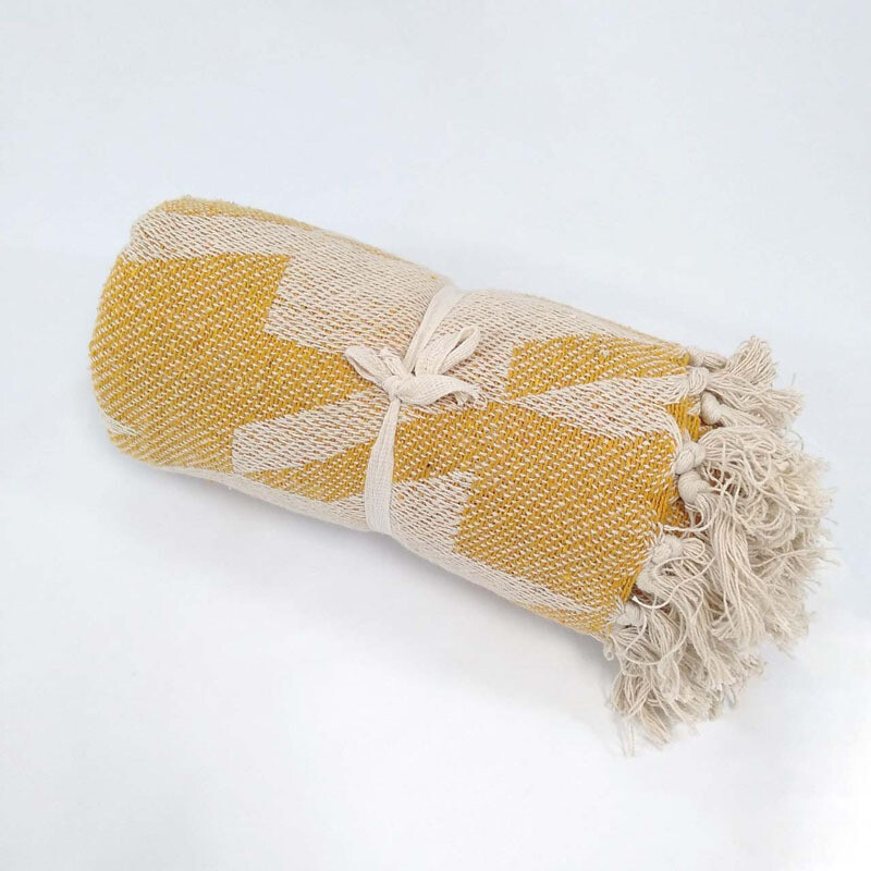 Houndstooth Cotton Throw - Mustard