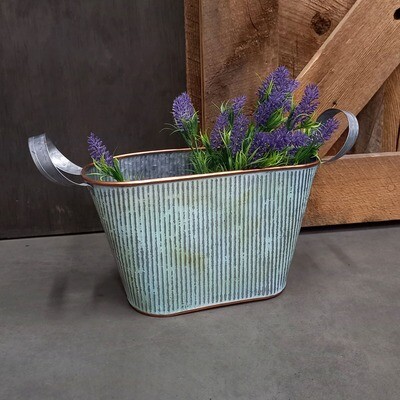 Oval Planter Galv. Metal Handles Med