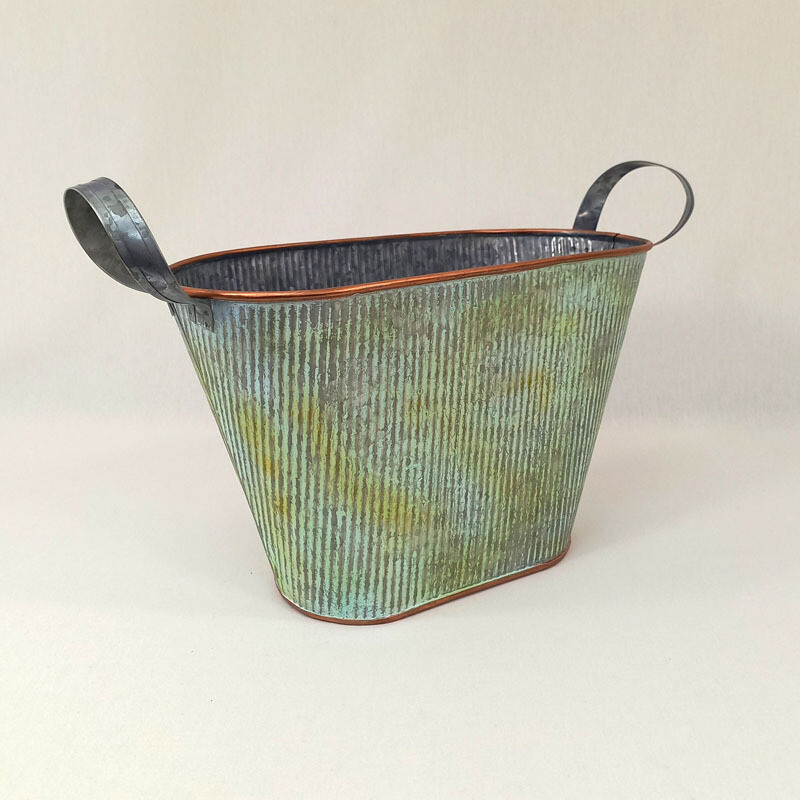 Oval Planter Galv. Metal Handles Sm