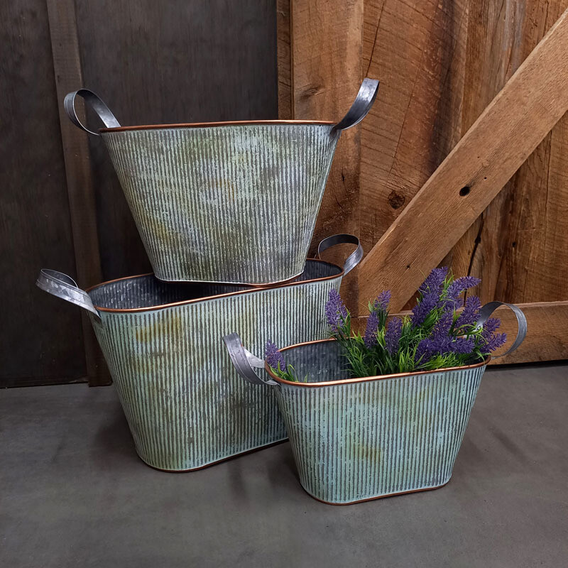 Oval Planter Galv. Metal Handles Lg