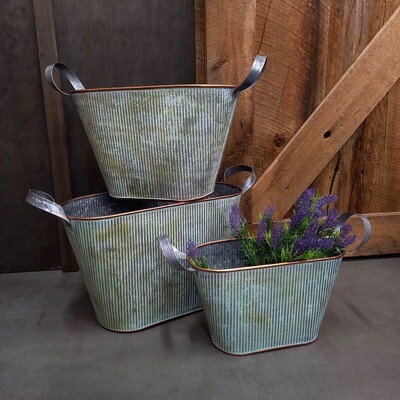 Oval Planter Galv. Metal Handles Lg