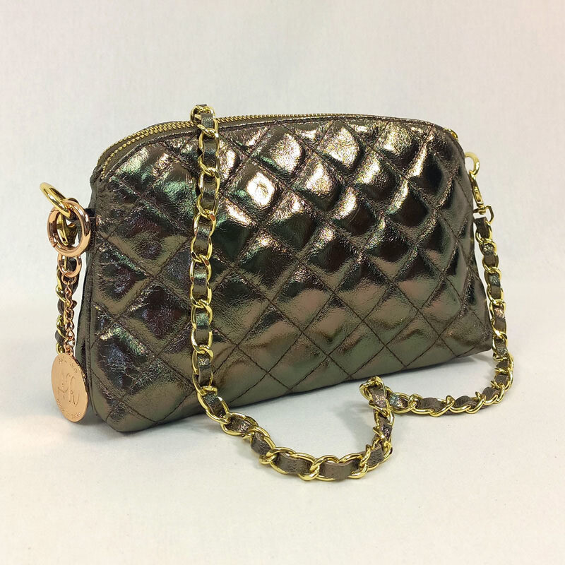 Porsia - Leather Crossbody Bag, Colour: Metallic