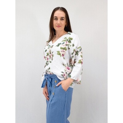 Petra Button V-Neck - Wild Rose