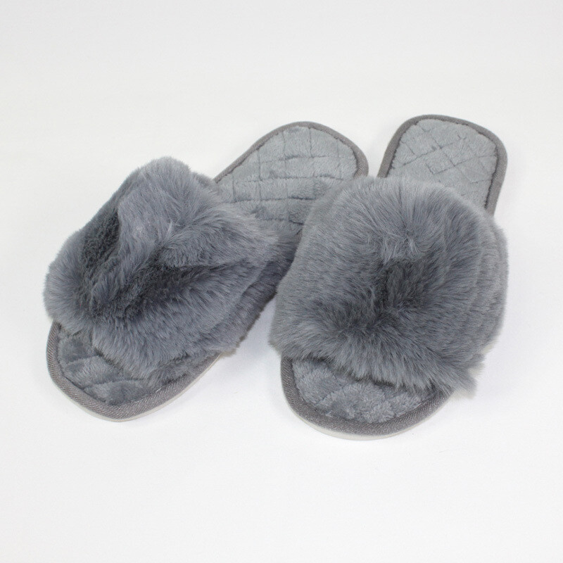 Classic Slide Plush Slippers - Grey