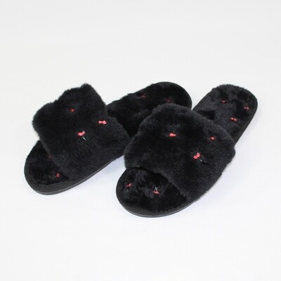 Cherry Plush Slippers - Black