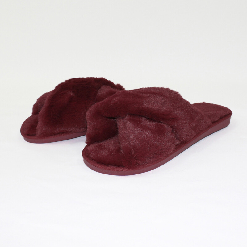 Crossover Plush Slippers - Burgundy