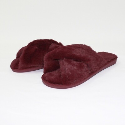 Crossover Plush Slippers - Burgundy
