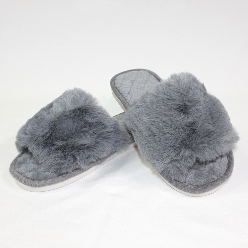 Classic Slide Plush Slippers - Grey