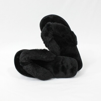Thong Plush Slippers - Black