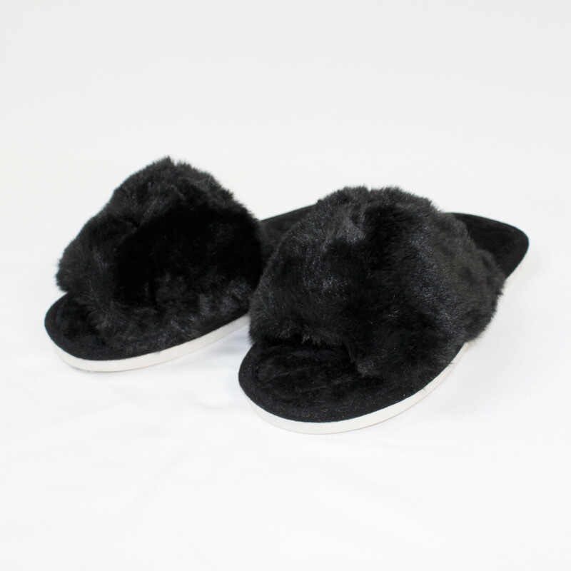 Classic Slide Plush Slippers - Black