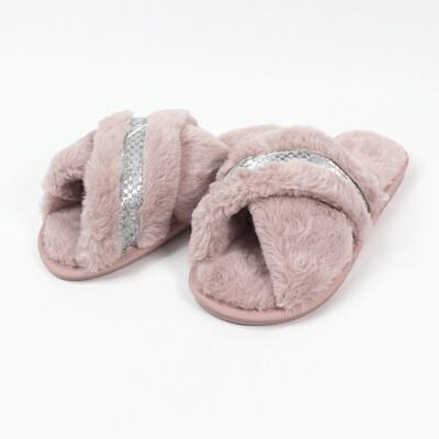 Silver Crossover Plush Slippers - Blush