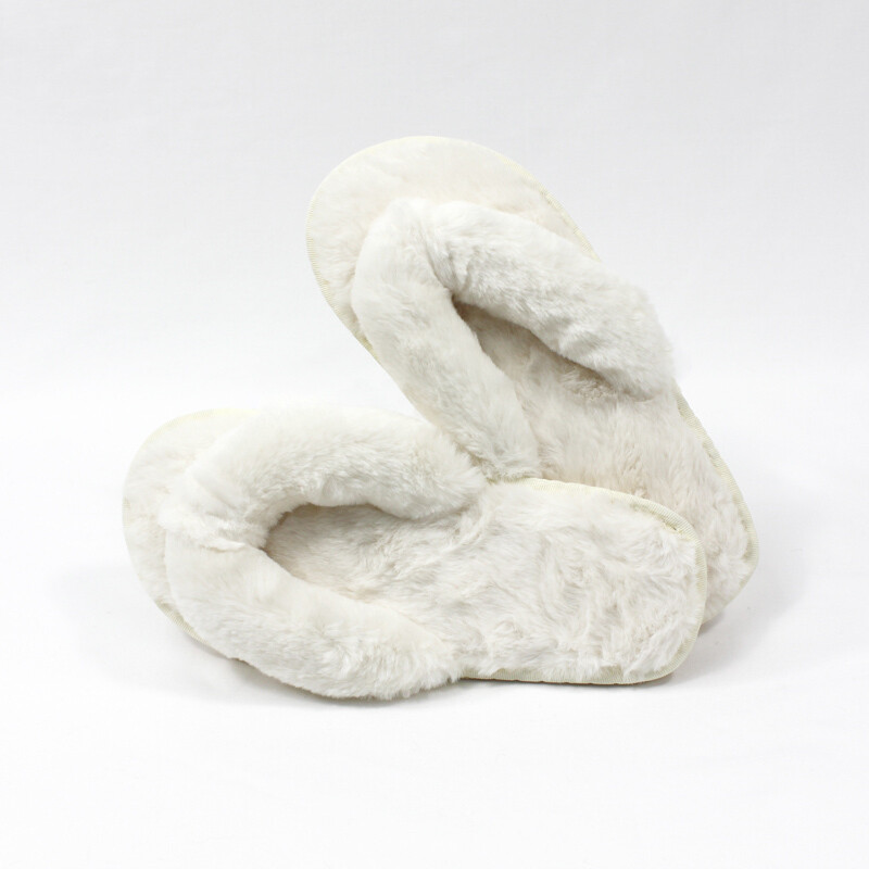 Thong Plush Slippers - Cream