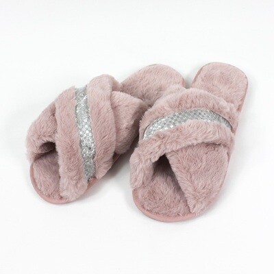 Silver Crossover Plush Slippers - Blush