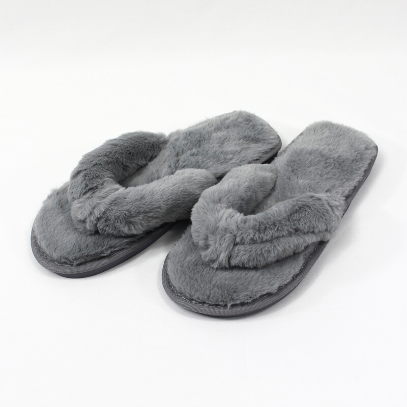 Thong Plush Slippers - Grey