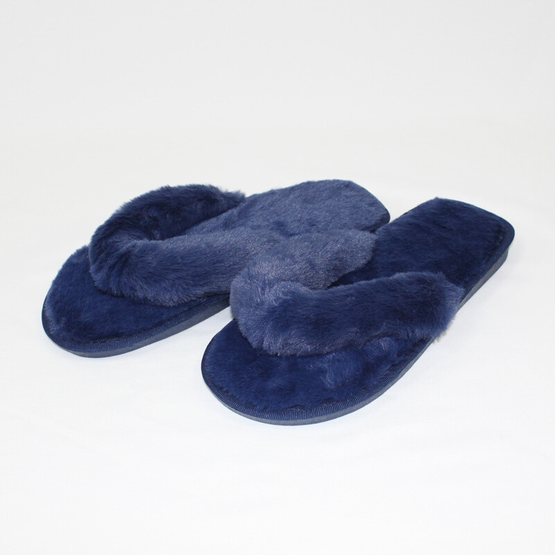 Thong Plush Slippers - Navy