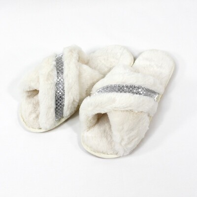 Silver Crossover Plush Slippers - Cream
