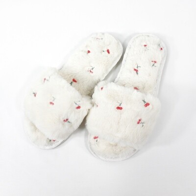 Cherry Plush Slippers - Cream