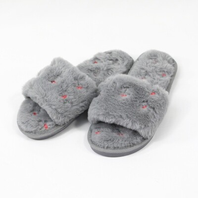 Cherry Plush Slippers - Grey