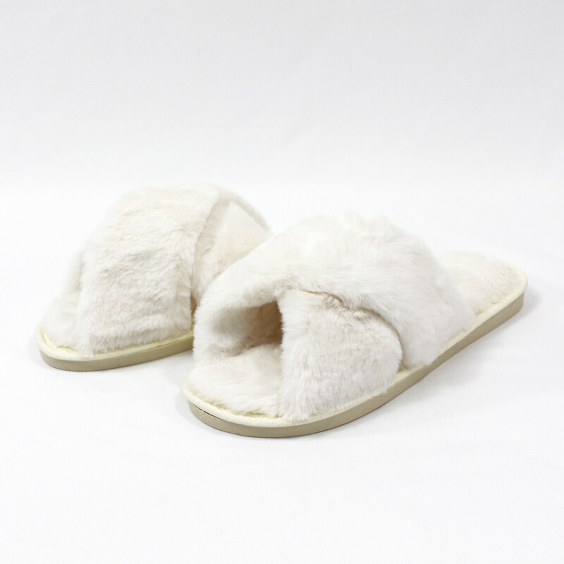 Crossover Plush Slippers - Cream