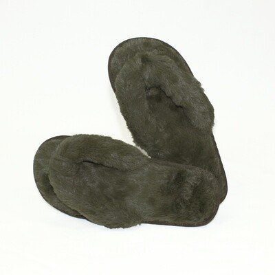 Thong Plush Slippers - Olive