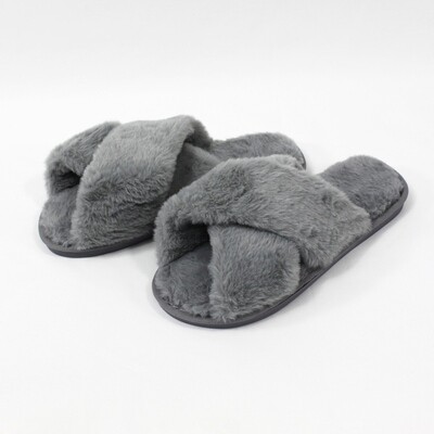 Crossover Plush Slippers - Grey