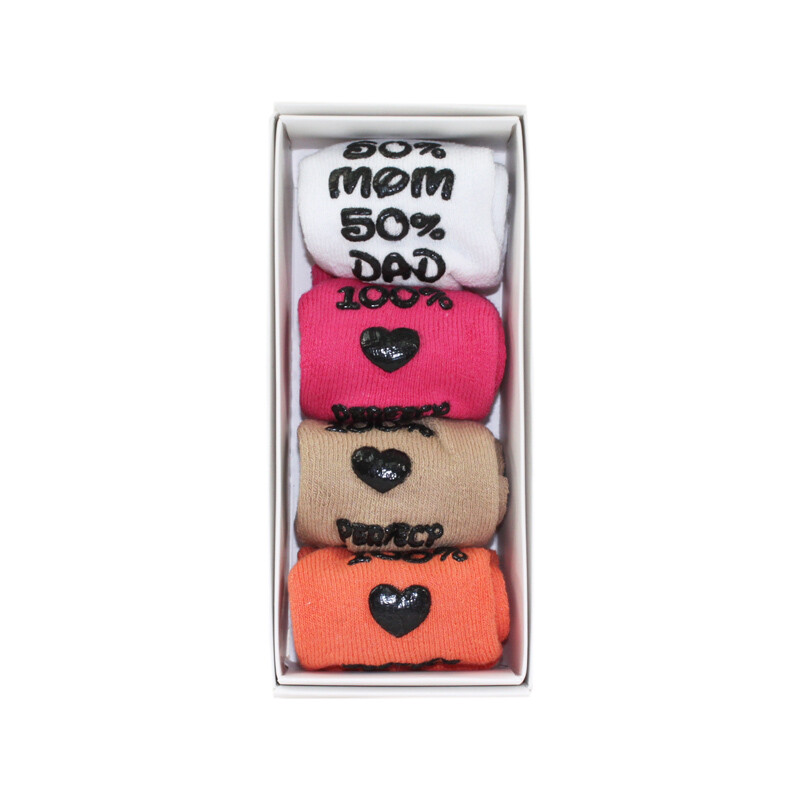 Baby Socks Quotes - Multi Box Pink 4pr