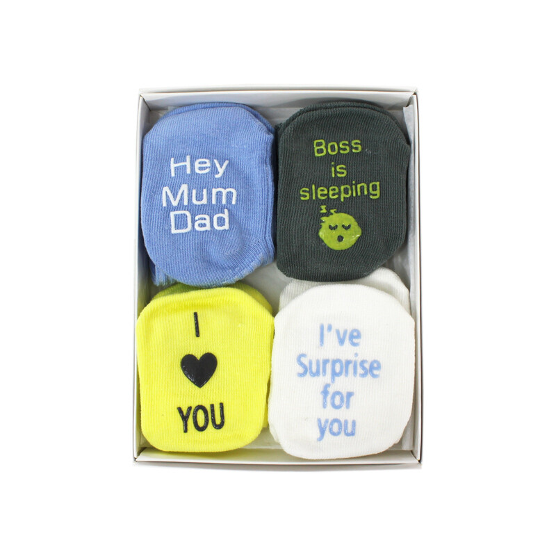 Quotes Baby Socks - Multi Box Blue 4pr