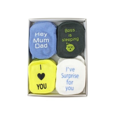 Quotes Baby Socks - Multi Box Blue 4pr