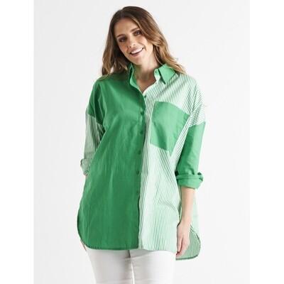 Quinn Shirt - Green Stripe Block