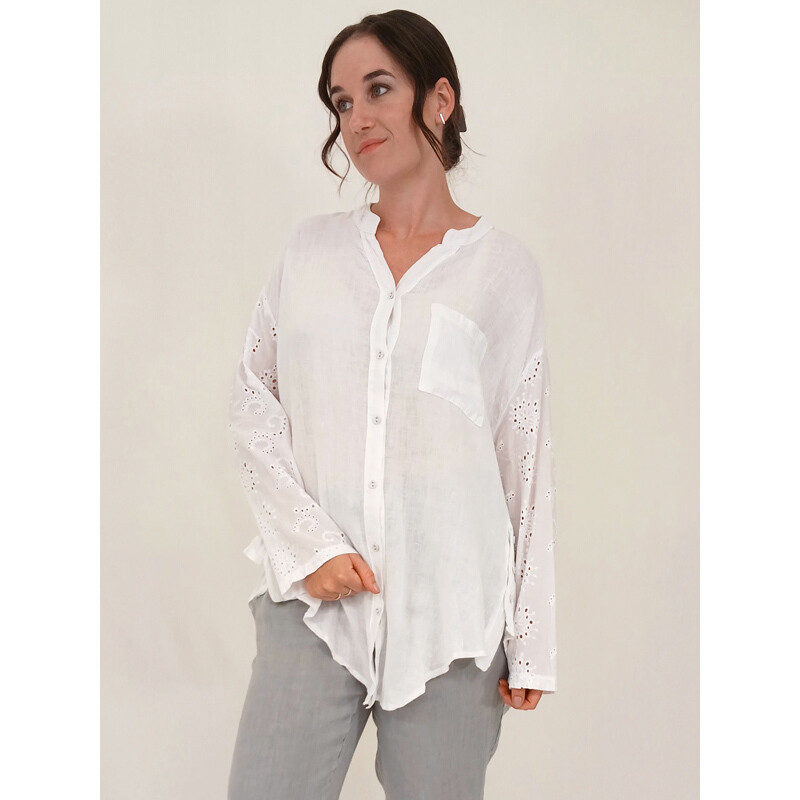 Roberta Eyelet A-line Shirt, Colour: White, Size: S/M