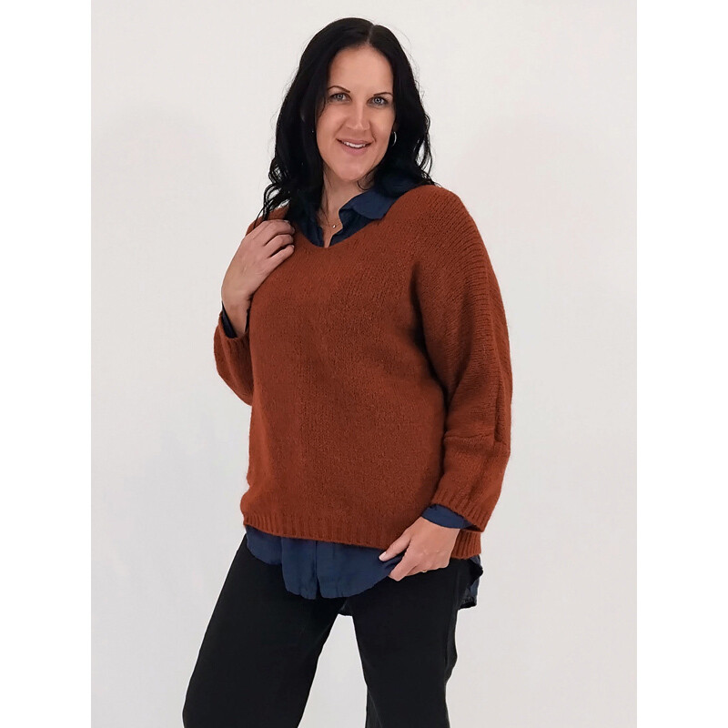 Dafne Cosy-sleeve Mohair Sweater, Colour: Burnt Sienna