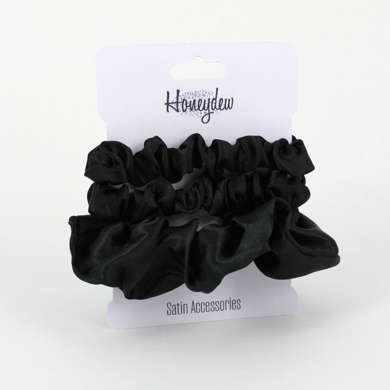 3pk Honeydew Satin Scrunchies, Colour: Black