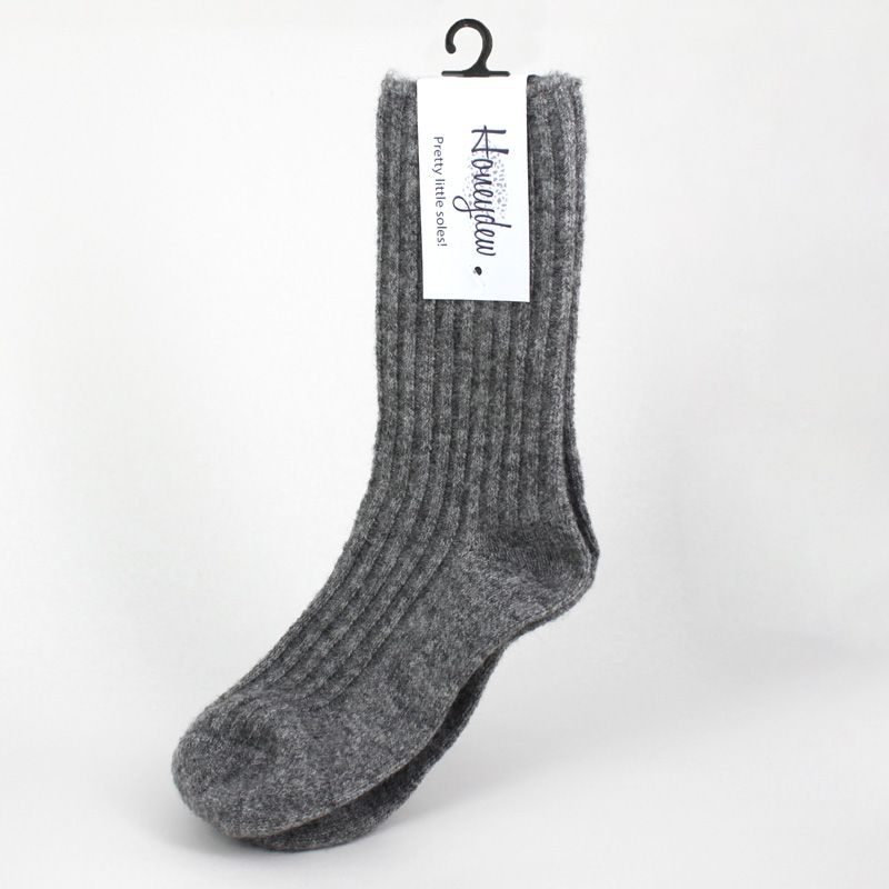 Honeydew Ribbed Wool Snuggle Socks, Colour: Grey Marle